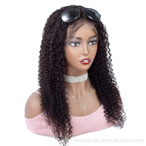 Large Stock 10A Mongolian Kinky Curly Human Hair Wig Transparent Swiss Lace 13X4 13X6 Frontal Wig Pre Plucked Natural Hairline